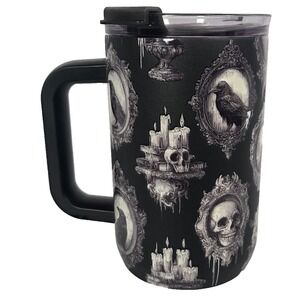 HydraPeak Artisan 18 oz Mug Raven Skull Gothic Halloween Stainless Steel Tumbler